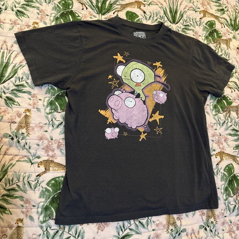 Invader Zim T Shirt GIR And Pig Adult Large Gray Short Sleeve Tee Nickelodeon